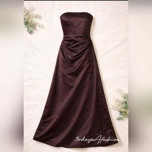 ✨🤎 Strapless Chocolate Brown Satin Gown Juniors Formal 🤎✨